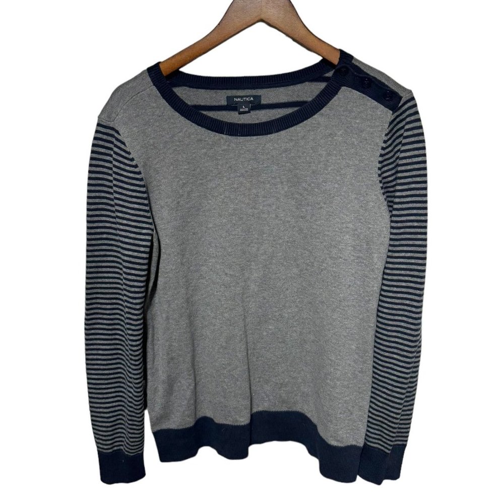 Nautica Gray and Navy Sweater Size Large